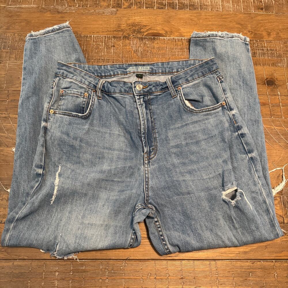 Wild Fable Sz 14 Blue Jeans Distressed High Waist Straight Leg Stained Ripped - Picture 3 of 12